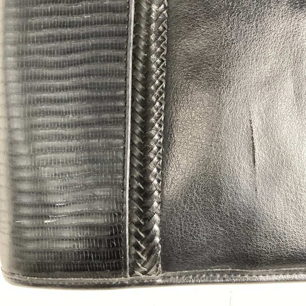 Kaela Womens Black Braided Leather Croc Tote Bag - Picture 7 of 8